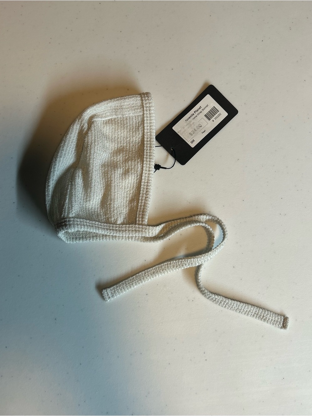Infant Metallic Knit Bonnet with Ties